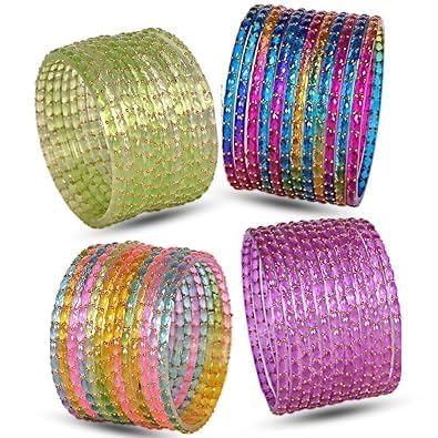 Crown Export Plain and Glossy Finished Raindrop Glass Bangle Set For Women and Girls